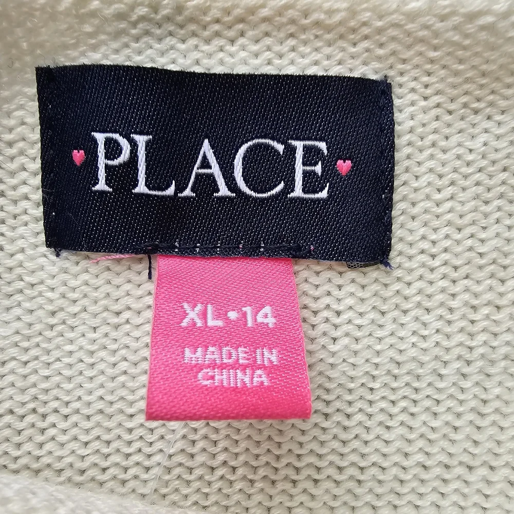 NWT The Children's Place White Gray Pink Heart Sweater Girl's Size 14 XL